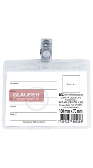CRACHÁ COM PRESILHA HORIZONTAL 70MM X 100MM PT/50